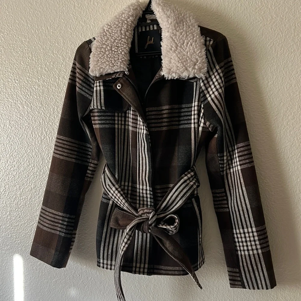NWOT Women’s Jack by BB Dakota Brown Plaid Coat - Picture 1 of 9